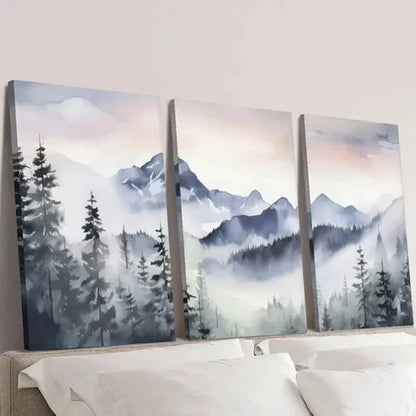 3pcs Blue Snow Mountain Valley Forest Wall Art Set Canvas Unframed - High Quality Print 100% Australian Made Wall Canvas
