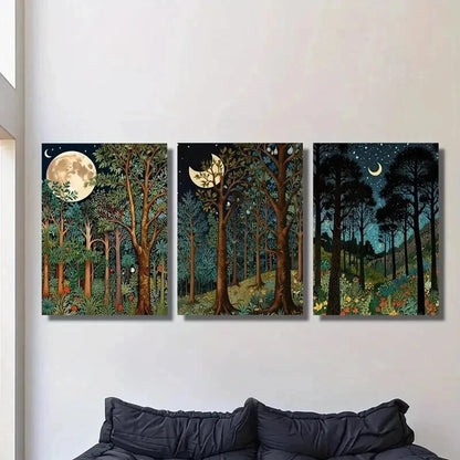 3pcs Classic Moonlit Forest Landscape Wall Art Set Canvas Framed 40x60cm - High Quality Print 100% Australian Made Wall Canvas Ready to Hang