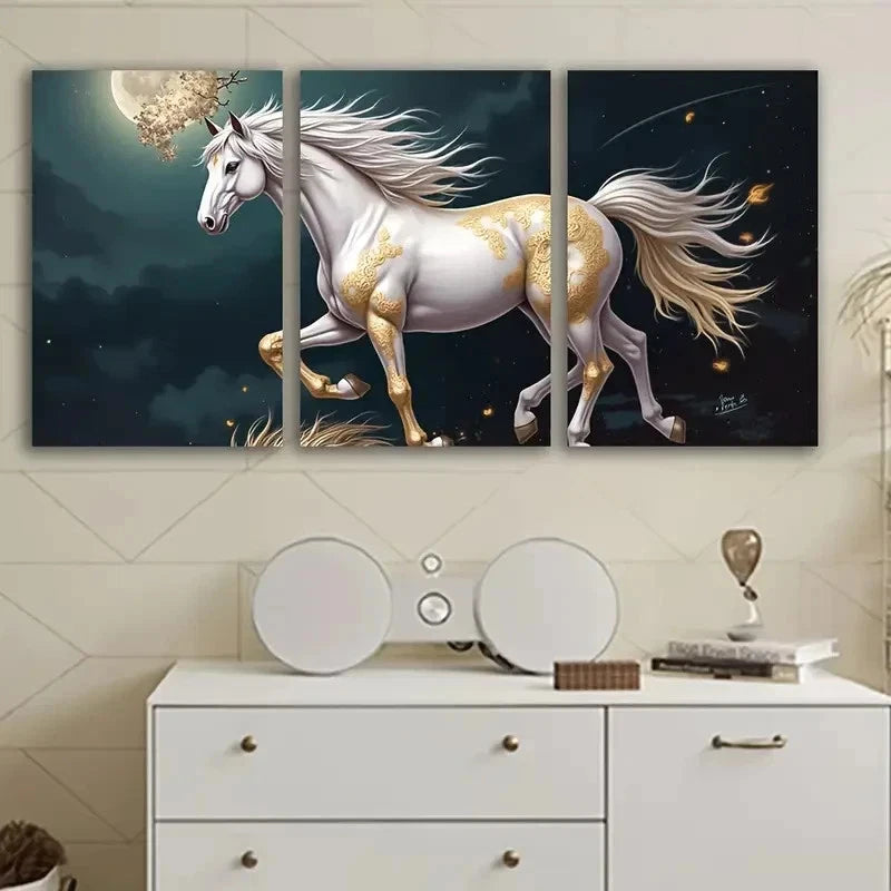3pcs White Horse Standing Portrait Wall Art Set Canvas Framed 40x60cm - High Quality Print 100% Australian Made Wall Canvas Ready to Hang
