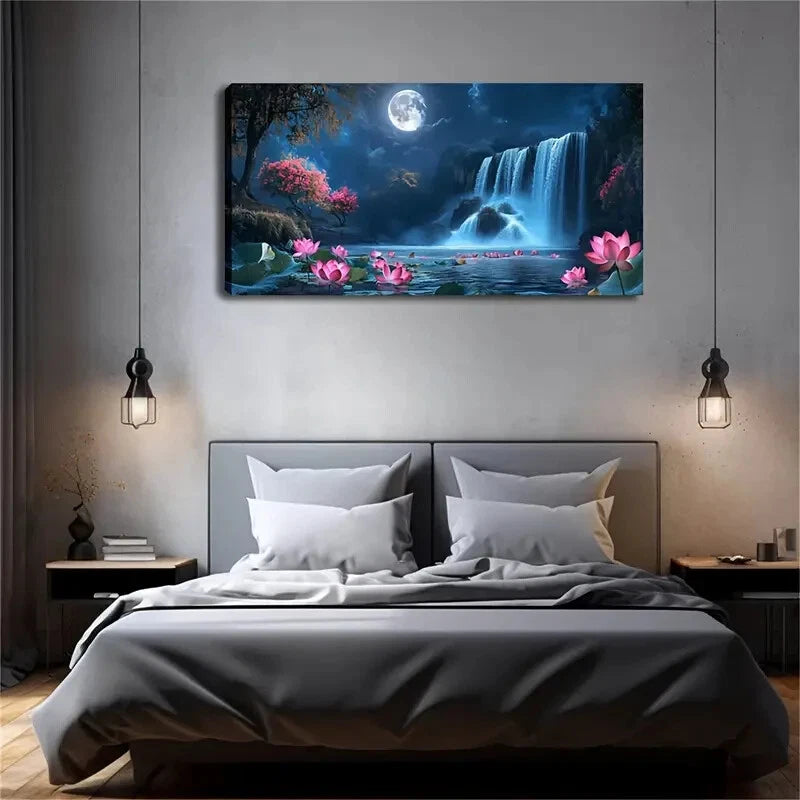 Minimalist Night Sky Waterfall Art Canvas Office Home Room Framed 120x60cm