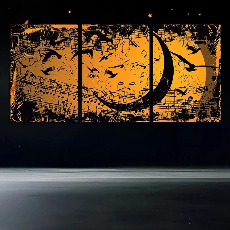 3pcs Moon Phase Musical Notes Relief Metal Print Ready to Hang Art