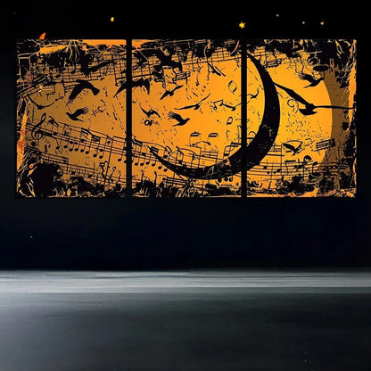 3pcs Moon Phase Musical Notes Relief Metal Print Ready to Hang Art