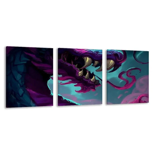 3pcs Vibrant Purple & Teal Abstract Dragon Wall Art Set Canvas Framed 60x90cm - High Quality Print 100% Australian Made Wall Canvas Ready to Hang