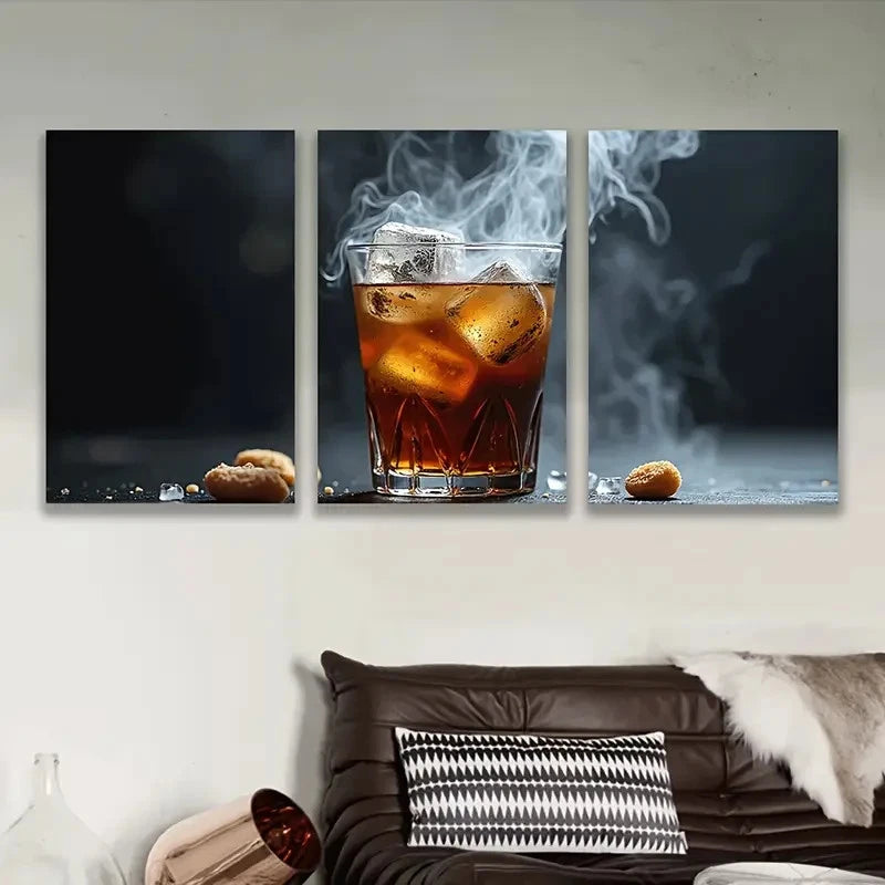 3pcs Whiskey Chiller Art Wall Art Set Canvas Framed 40x60cm - High Quality Print 100% Australian Made Wall Canvas Ready to Hang