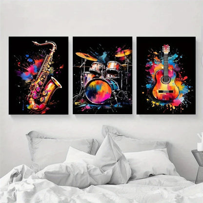 3pcs Musical Instruments Painting Metal Print Ready to Hang Art