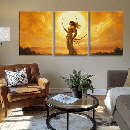 3pcs Archer in Golden Sunset Warrior Perfect Wall Art Set Canvas Framed 40x60cm - High Quality Print 100% Australian Made Wall Canvas Ready to Hang