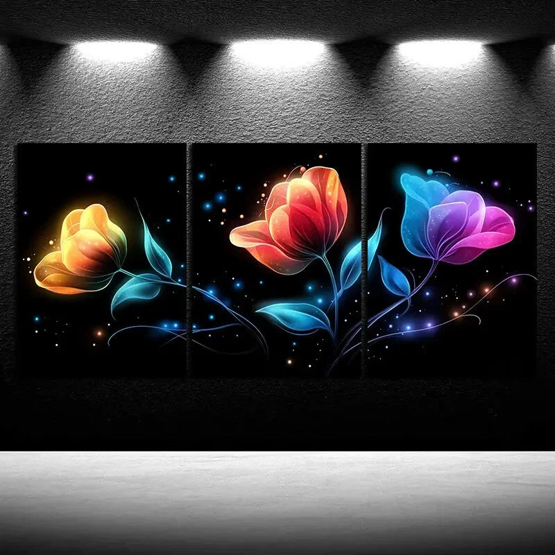3pcs Colorful Flowers Painting Modern Metal Print Ready to Hang Art
