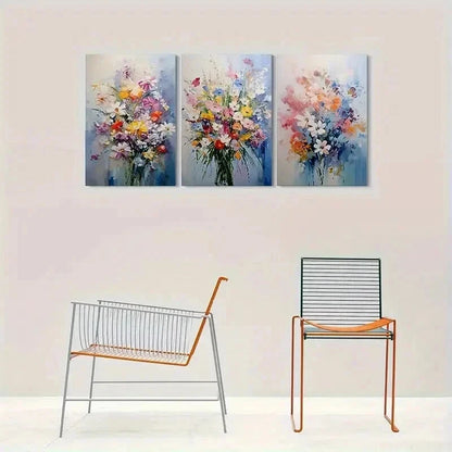 3pcs Abstract Colorful Small Flowers Decoration Wall Art Set Canvas Framed 40x60cm - High Quality Print 100% Australian Made Wall Canvas Ready to Hang