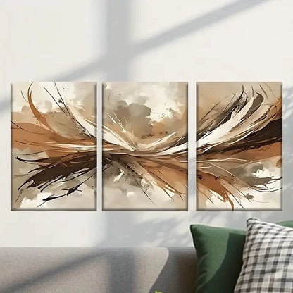 3pcs Beige & Brown Bird with Feathers  Wall Art Set Canvas Framed 60x90cm - High Quality Print 100% Australian Made Wall Canvas Ready to Hang