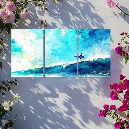 3pcs Ocean Wave Surfing-Themed Metal Print Ready to Hang Art