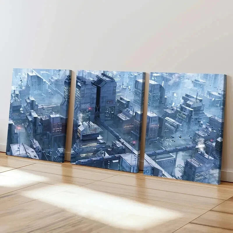 3pcs Future City Japanese Classic Anime Wall Art Set Canvas Framed 40x60cm - High Quality Print 100% Australian Made Wall Canvas Ready to Hang