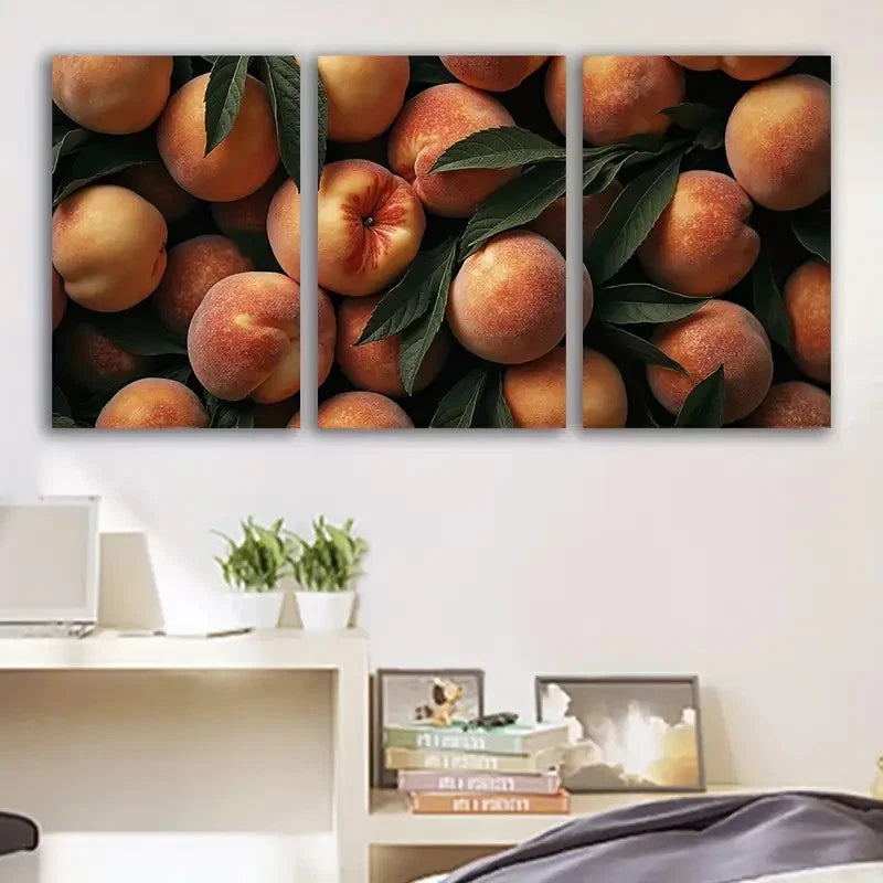 3pcs Vibrant Peach And Green Leaf Design Wall Art Set Canvas Framed 60x90cm - High Quality Print 100% Australian Made Wall Canvas Ready to Hang