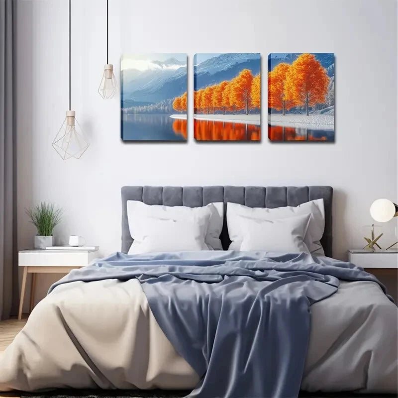 3pcs Row Of Trees By The Lake Triptych Perfect Wall Art Set Canvas Framed 40x60cm - High Quality Print 100% Australian Made Wall Canvas Ready to Hang