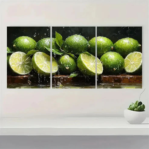 3pcs Lime Slices Kitchen Art RG Wall Art Set Canvas Unframed - High Quality Print 100% Australian Made Wall Canvas