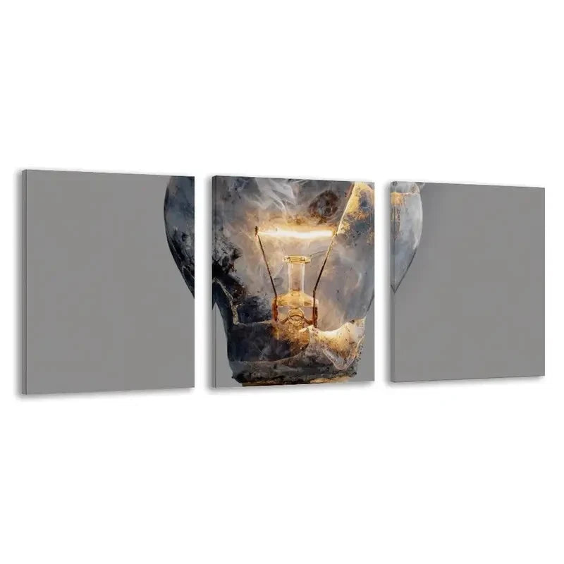 3pcs A Light Bulb with Smoke Coming out   Wall Art Set Canvas Framed 60x90cm - High Quality Print 100% Australian Made Wall Canvas Ready to Hang
