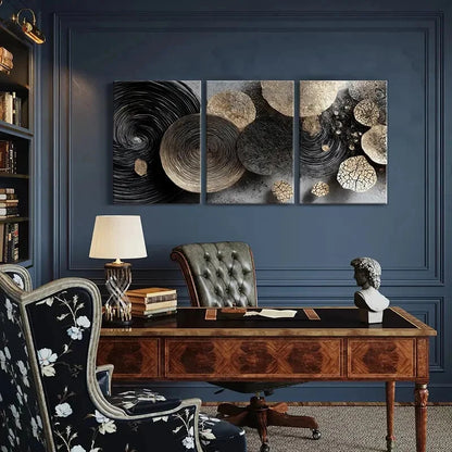 3pcs Golden Black & White Geometric Design Metal Print Ready to Hang Art