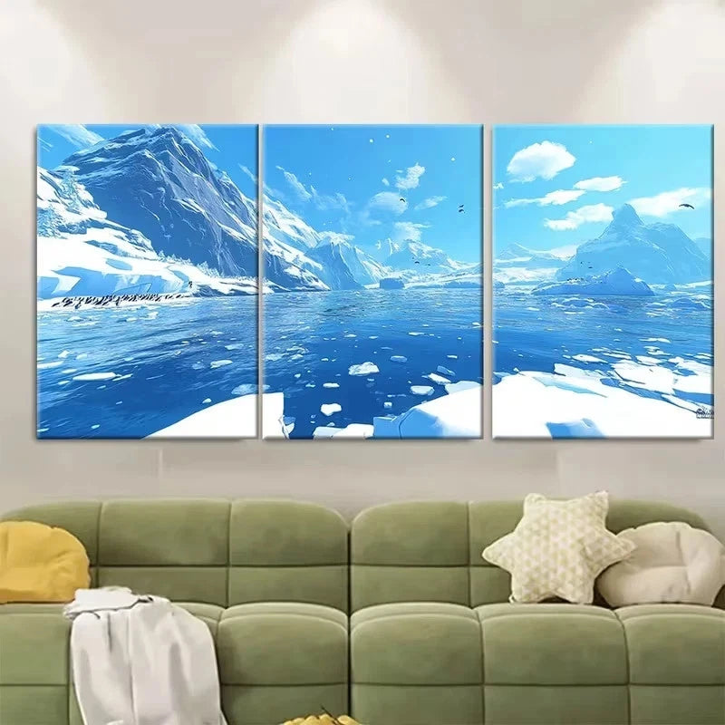 3pcs Weddell Sea in Summer Icebergs Wall Art Set Canvas Framed 50x70cm - High Quality Print 100% Australian Made Wall Canvas Ready to Hang