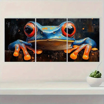 3pcs Vibrant Blue Tree Frog Painting Metal Print  Ready to Hang Art