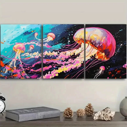 3pcs Jellyfish in the Ocean Modern Contemporary Wall Art Set Canvas Framed 60x90cm - High Quality Print 100% Australian Made Wall Canvas Ready to Hang