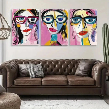 3pcs Colorful Faces Glasses Geometric Perfect Wall Art Set Canvas Framed 40x60cm - High Quality Print 100% Australian Made Wall Canvas Ready to Hang