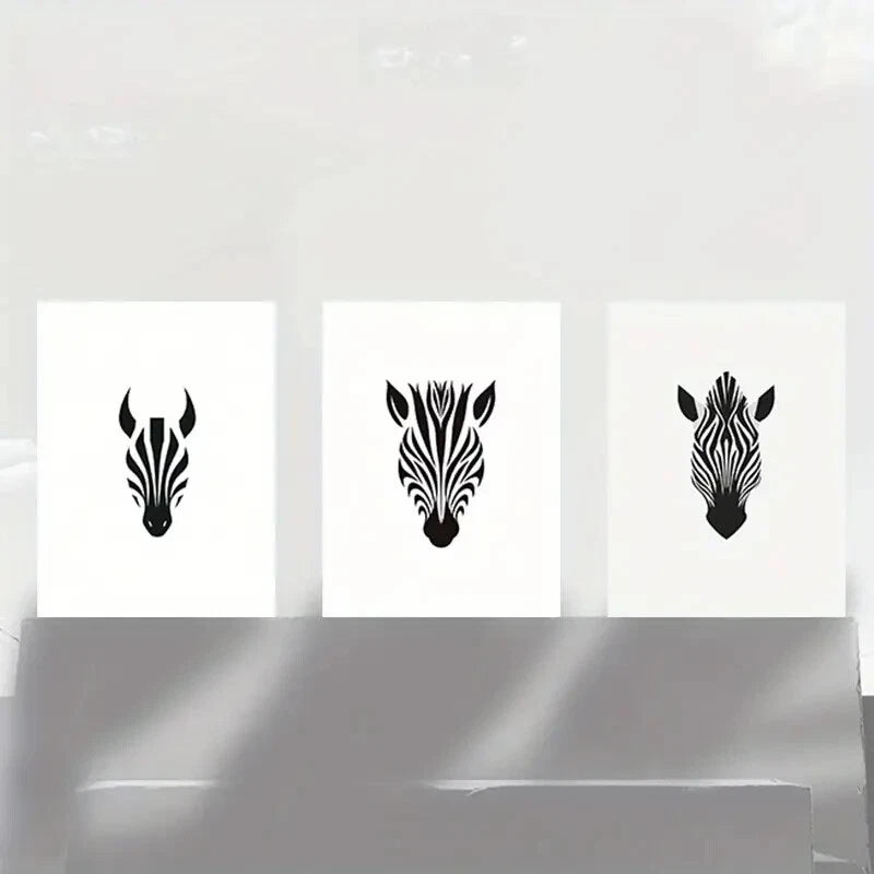 3pcs Zebra Black &amp; White Bold Lines Metal Print Ready to Hang Art