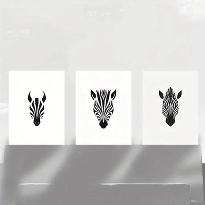 3pcs Zebra Black &amp; White Bold Lines Metal Print Ready to Hang Art