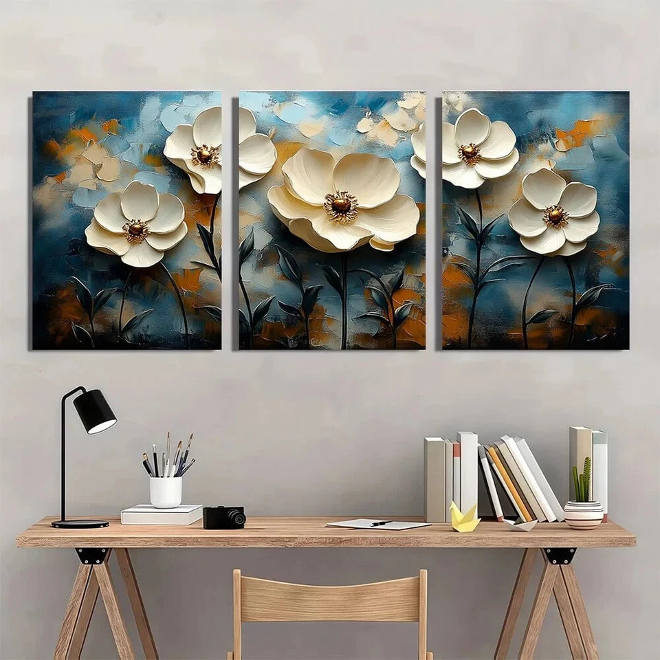 3pcs Modern Abstract Floral Beige & Brown Metal Print Ready to Hang Art