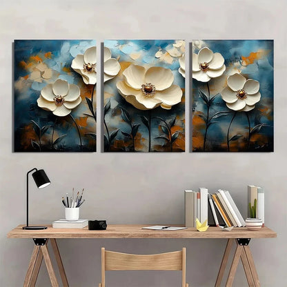 3pcs Modern Abstract Floral Beige & Brown Metal Print Ready to Hang Art