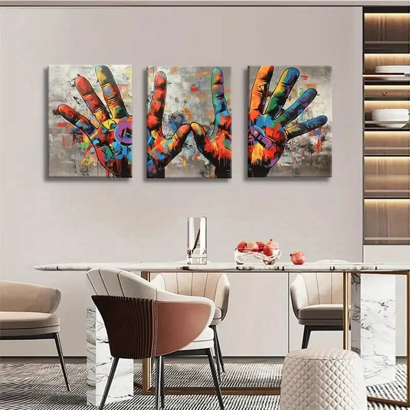 3pcs Abstract Graffiti Style Colorful Metal Print Ready to Hang Art