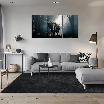 3pcs Elephant the Forest Nature Scene Sunlight Metal Print Ready to Hang Art