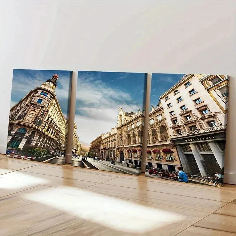 3pcs European City Street View Landscape Wall Art Set Canvas Framed 40x60cm - High Quality Print 100% Australian Made Wall Canvas Ready to Hang