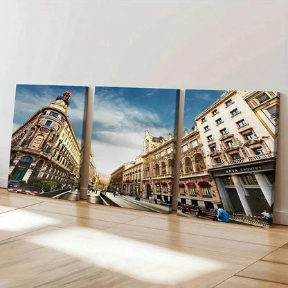 3pcs European City Street View Landscape Wall Art Set Canvas Framed 40x60cm - High Quality Print 100% Australian Made Wall Canvas Ready to Hang