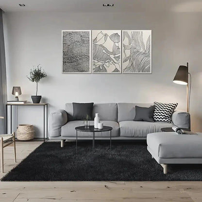 3pcs Black & White Line Drawings Metal Print Ready to Hang Art