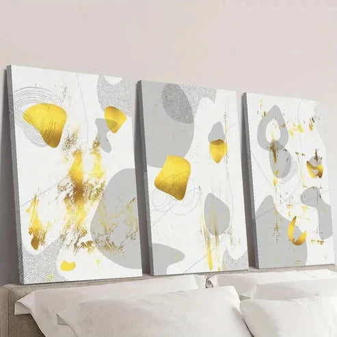 3pcs Geometric Wall Decor with Golden Gray Wall Art Canvas Unframed - High Quality Print 100% Australian Made Wall Canvas