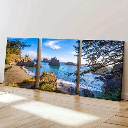 3pcs Seaside & Rocky Beach Landscape Wall Art Set Canvas Framed 40x60cm - High Quality Print 100% Australian Made Wall Canvas Ready to Hang