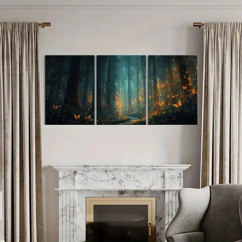 3pcs Mystical Glow Butterfly Dance Nature Metal Print Ready to Hang Art