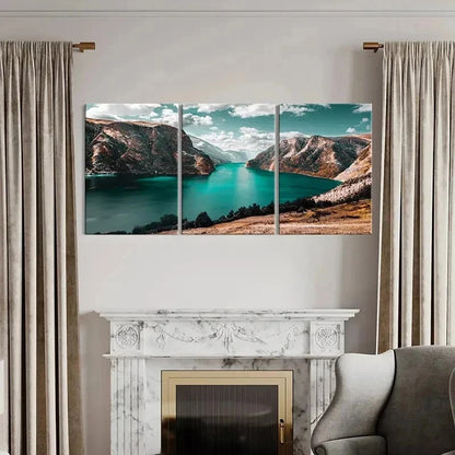 3pcs Landscape with Mountains Lakes and Valleys Wall Art Set Canvas Framed 40x60cm - High Quality Print 100% Australian Made Wall Canvas Ready to Hang