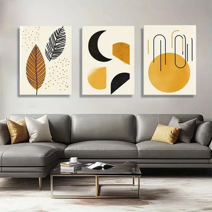 3pcs Geometric & Nature-Inspired Yellow Perfect Wall Art Canvas Unframed - High Quality Print 100% Australian Made Wall Canvas