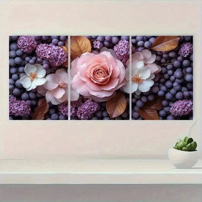 3pcs Pink Roses & White Lilacs Art g Wall Art Set Canvas Framed 50x70cm - High Quality Print 100% Australian Made Wall Canvas Ready to Hang