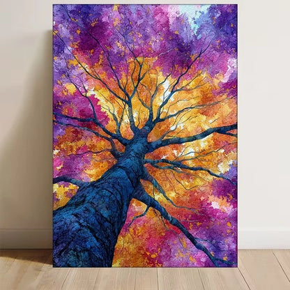 Watercolor Tree Art with Fall Foliage Design 60x90cm Metal Print Ready to Hang