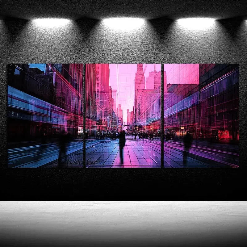 3pcs Colorful City Painting Buildings Metal Print Ready to Hang Art