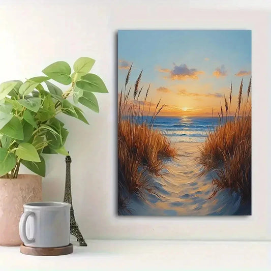 Beautiful Golden Sands & Ocean Waves Painting  40x60cm Metal Print Ready to Hang