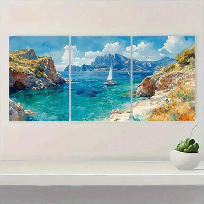 3pcs Italian Coastal Landscape SA Wall Art Set Canvas Unframed - High Quality Print 100% Australian Made Wall Canvas - Bella Home Decor