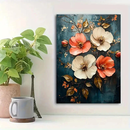 Beautiful Blooming Flowers In Pink White Painting 40x60cm Metal Print Ready to Hang