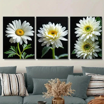 3pcs White Daisy Floral Modern Flower Painting Wall Art Set Canvas Framed 40x60cm - High Quality Print 100% Australian Made Wall Canvas Ready to Hang
