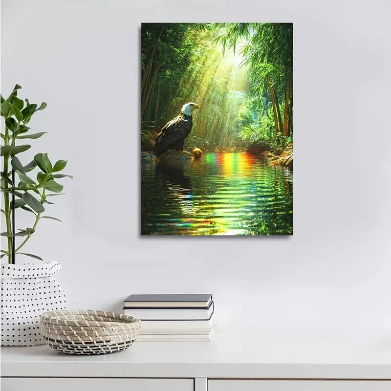 Beautiful Eagle Playing with Ball in Bamboo Grove 40x60cm Metal Print Ready to Hang