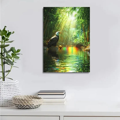 Beautiful Eagle Playing with Ball in Bamboo Grove 40x60cm Metal Print Ready to Hang