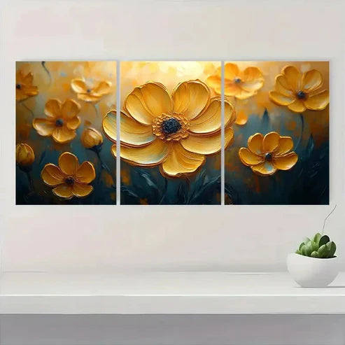 3pcs Yellow Wildflower Artwork AW Wall Art Set Canvas Unframed - High Quality Print 100% Australian Made Wall Canvas