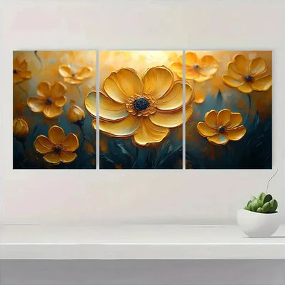 3pcs Yellow Wildflower Artwork AW Wall Art Set Canvas Unframed - High Quality Print 100% Australian Made Wall Canvas