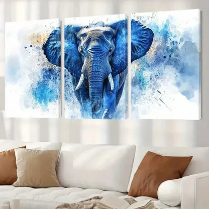 3pcs Majestic Watercolor Textured Blue Elephant Wall Art Set Canvas Framed 60x90cm - High Quality Print 100% Australian Made Wall Canvas Ready to Hang